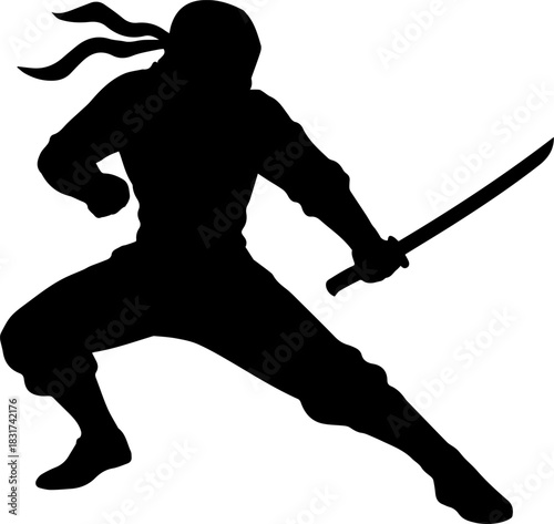 Illustration of a ninja black silhouette.