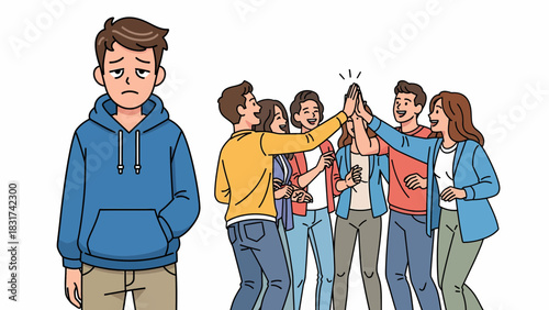 Frustrated Exclusion Isolation Sadness Or Joyous Group Celebration Victory