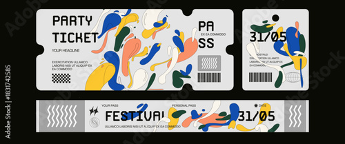 Control ticket bracelets for events, disco, festival, fan zone, party, staff. Vector mockup of a festival bracelet in a futuristic style.