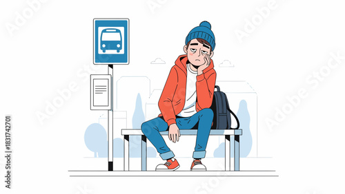 Waiting For A Bus Upset, Sad Student