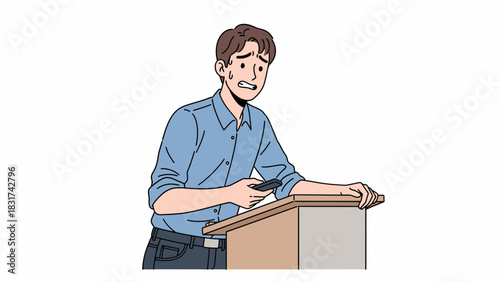 Worried Speaker Facing Anxiety About Public Speaking Engagement