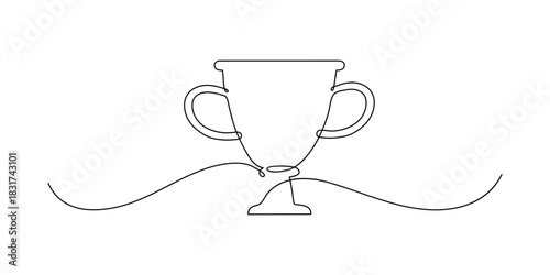 Award cup. Winner prize. Continuous line drawing.