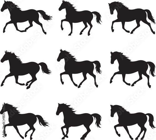 Horse silhouettes running set on white background vector illustration design