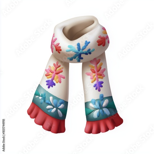 Colorful handcrafted scarf display art studio digital illustration cozy close-up textile design