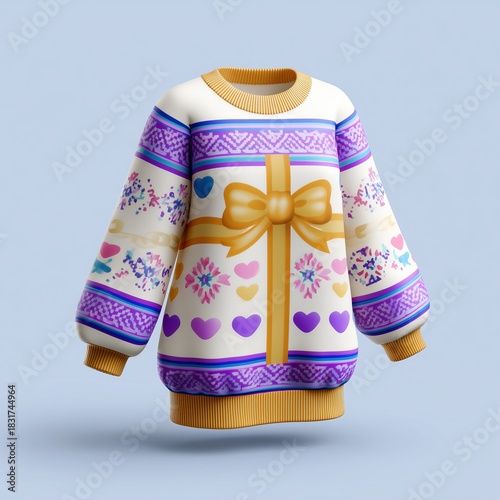 Festive sweater design with gift motif digital art indoor setting playful style