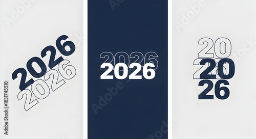 Modern typography design featuring the year 2026 in abstract compositions.