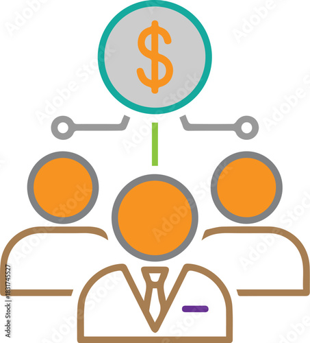 Business team sharing money or profit distribution icon