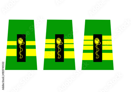 Galons de passant d'épaule du service médical de l'armée belge : officier supérieur:  major, lieutenant-colonel, colonel