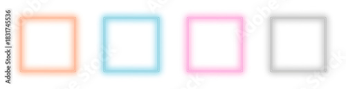 Collection of neon colorful rectangle frame glow light border rounded corners laser beam outline empty transparent background design abstract bright glow edge template effect design png