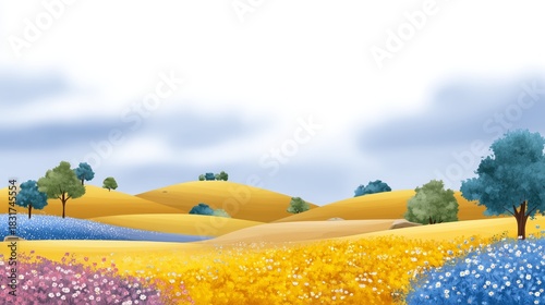 Vibrant floral display in rolling hills nature artwork bright environment serenity concept