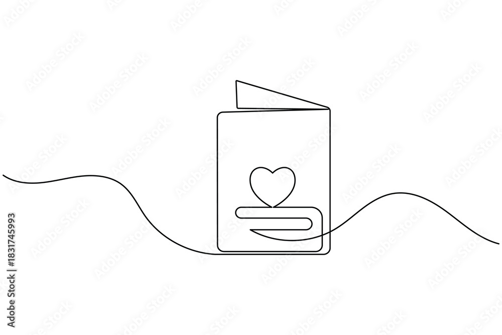 Obraz premium Continuous line drawing of a heart greeting card design concept