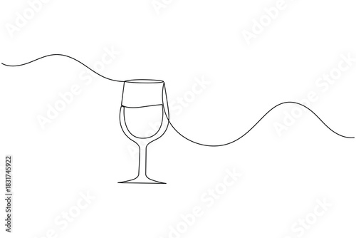 Minimalist continuous line art of a wine glass with fluid wave