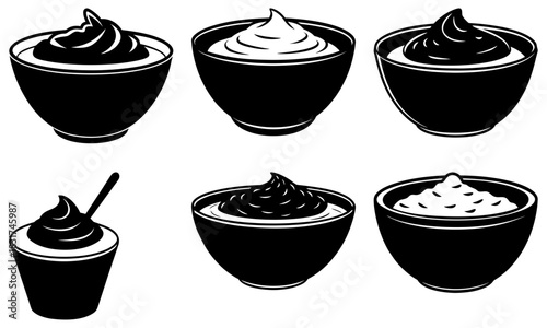 Delicious dips and creamy sauces selection, perfect for culinary creations and gourmet presentations, highlighting flavor and texture with artistic vector style