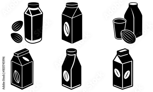 Nutritious almond milk cartons offer healthy lifestyle choices, a modern and clean eating graphic for wellness, vegan, and dietary options, originally vector art