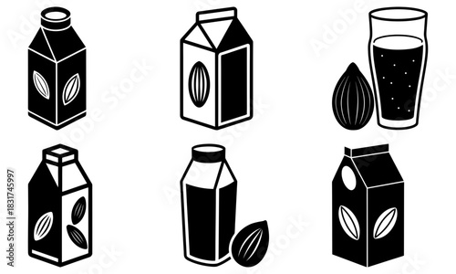 Plant based almond milk cartons and glass, dairy free goodness for a healthy vegan lifestyle, enjoy the taste and benefits of sustainable nutrition