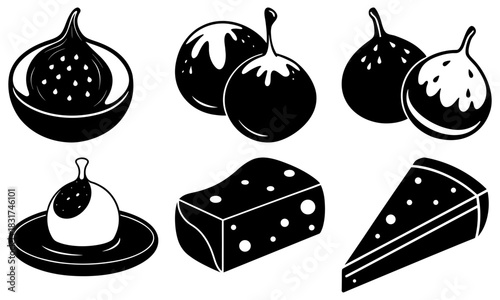 Delicious Figs and Cheese Assortment: A Culinary Delight for Food Lovers, Perfect for Restaurant Menus and Gourmet Presentations! Modern, Elegant Food Still Life