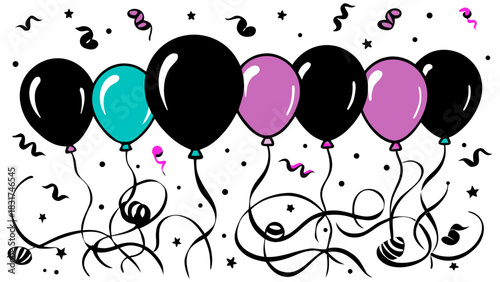 A festive row of colorful balloons for a party