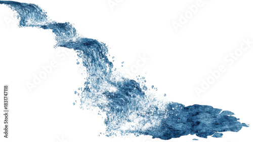 Dynamic Flowing Water Stream on White Background