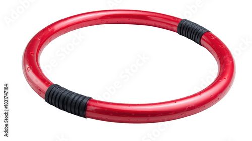 Red Fitness Exercise Ring with Black Grip Pads Isolated on White Background