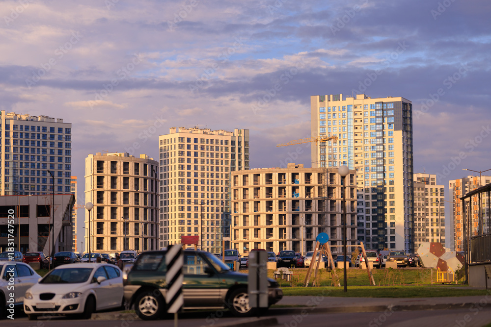 Fototapeta premium Cityscape, modern buildings on a summer day