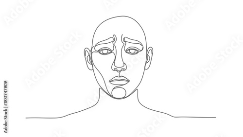 Expressive line art of a bald person conveying sadness and introspection