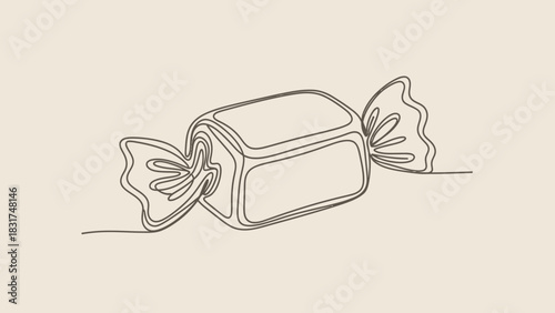 Elegant continuous line drawing of wrapped candy or toffee for sweet design