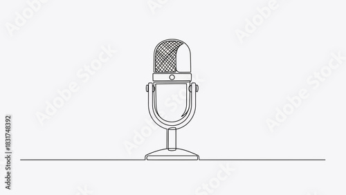 Vintage microphone in continuous line drawing, podcast, radio, and broadcasting