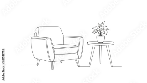 Elegant continuous line drawing showcases a minimalist modern interior design idea