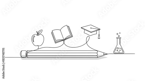 Continuous line drawing of education and science, creative learning concept art