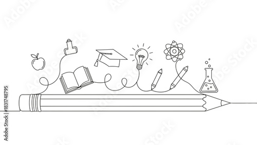 Education and Learning Concept Illustrated with Pencil and Studying Elements