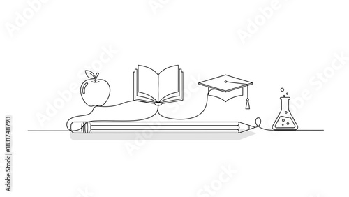 Continuous line drawing illustration representing the concept of education