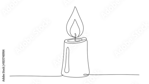 Elegant continuous line drawing of a burning candle for minimalistic designs