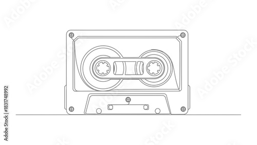 Minimalist Line Drawing of a Cassette Tape for Retro Music and Vintage Design