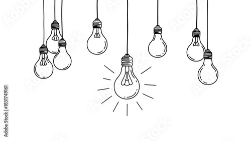Hand-drawn light bulbs vector illustration representing ideas and innovations concept