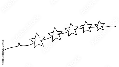 Continuous line drawing of five stars forming a rating system visualization