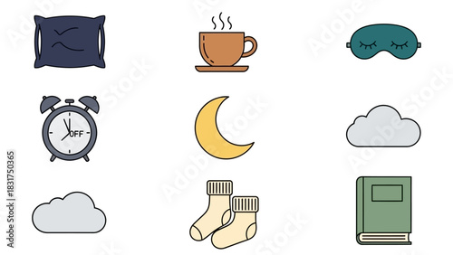 Collection of various icons related to sleep, rest, and relaxation, perfect for design.
