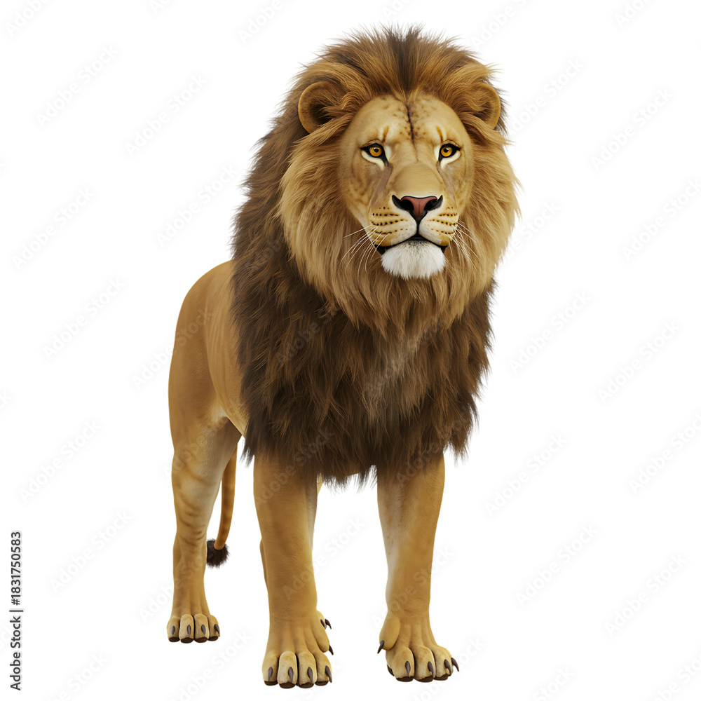 Obraz premium Majestic Lion Standing Proudly King of the Jungle with Powerful Presence and Golden Mane Striking Animal Portrait on Black Background