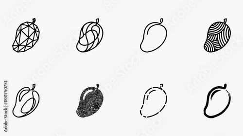 Collection of mango icons in different styles for graphic design