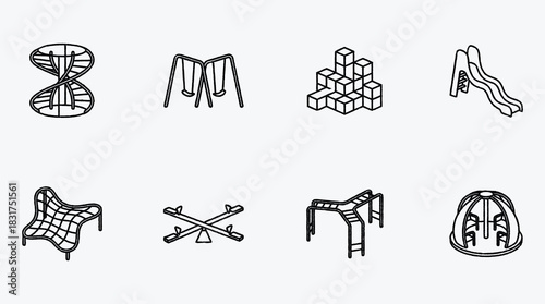 Playground equipment vector icons set for children outdoor activities recreation