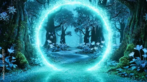 Wallpaper Mural Mystical glowing portal in an enchanted forest at night. Torontodigital.ca