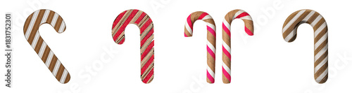 Striped candy cane set with festive red, white and brown textures evoking cheerful holiday spirit and seasonal sweetness