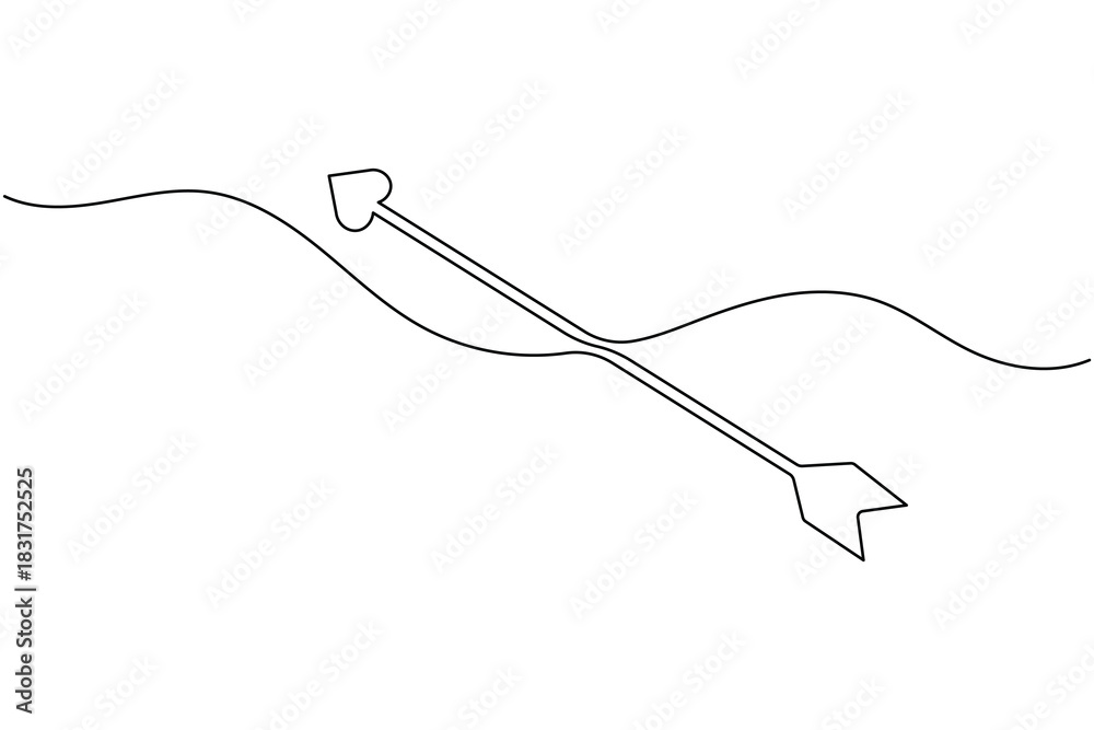 Fototapeta premium Continuous line drawing of an arrow with heart tip and wavy line art design