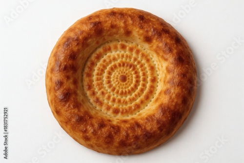 Traditional Tandyr Nan Central Asian Bread on White Background for High-Quality Food Design