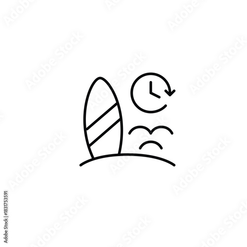 Plane taking off and clock. Boarding time reminder, flight schedule. Pixel perfect, editable stroke vector icon