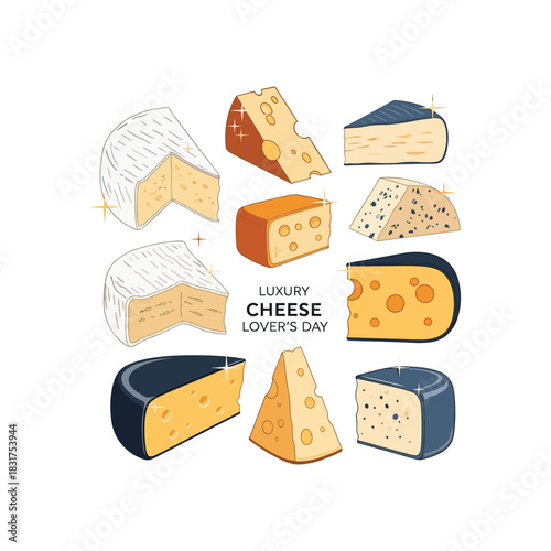 Luxury cheese lover's day with various types of cheese slices