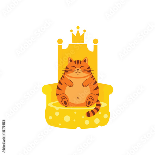 Orange cat sitting in cheese throne happy new year 2026 vector