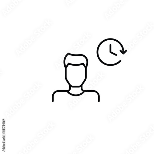 Man user avatar and clock. Daily routine, timeless tracking and work schedules. Pixel perfect, editable stroke vector icon