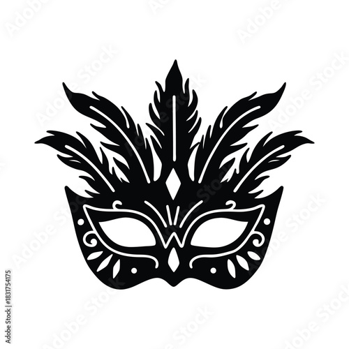 Elegant Feathered Mask Vector Icon Illustration