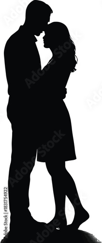 A silhouetted couple embracing in a tender and intimate moment of love