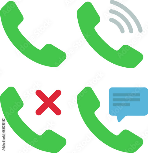 set of phone call communication icons, flat vector symbol collection